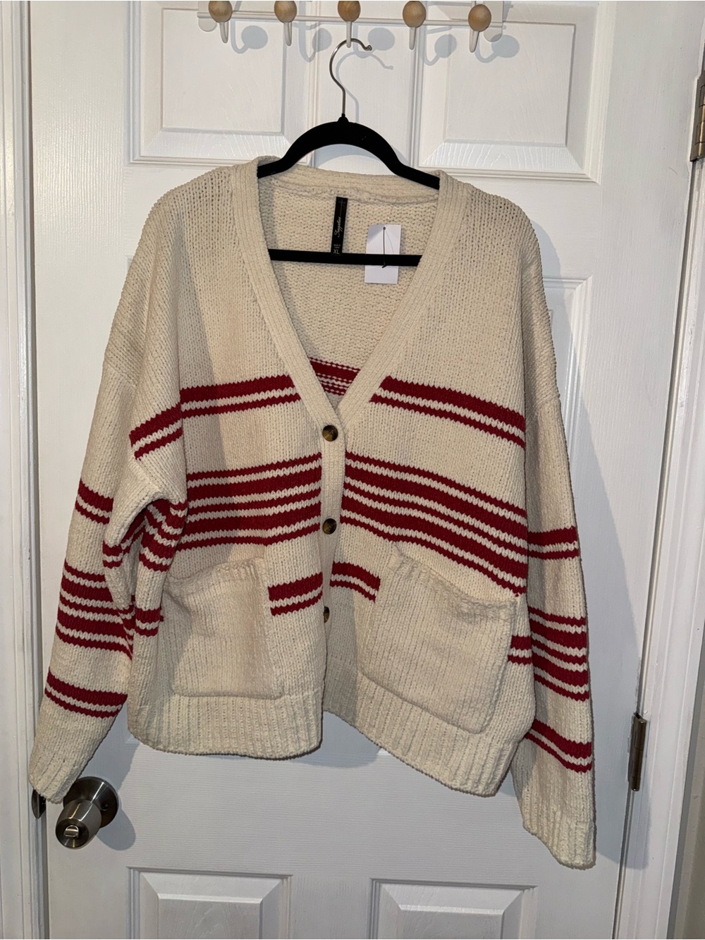 Supplies Women’s Cardigan Chunky Sweater Buttons Striped Long Sleeve Size XL